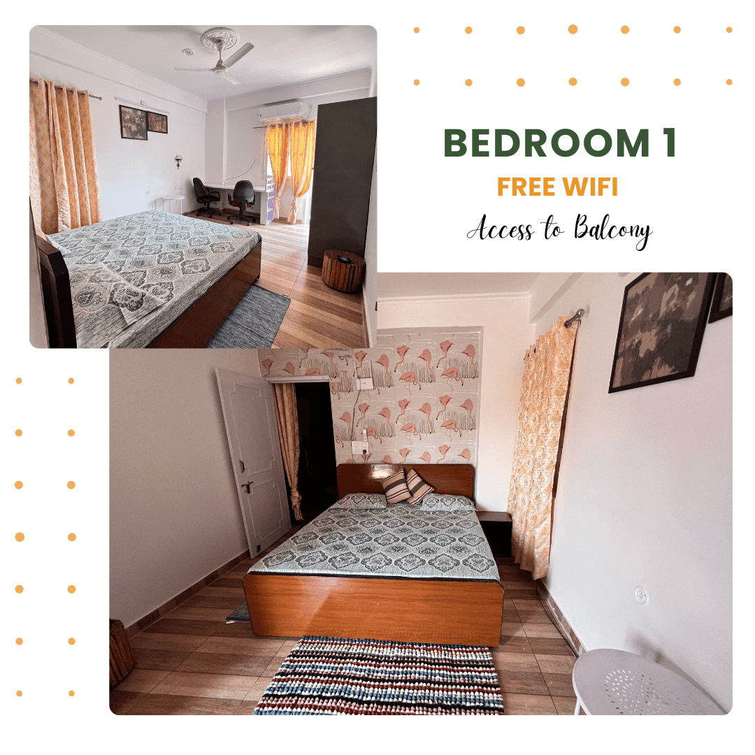 2BHK Master Bedroom - Comfortable Double Bed with Mountain Views near AIIMS Rishikesh
